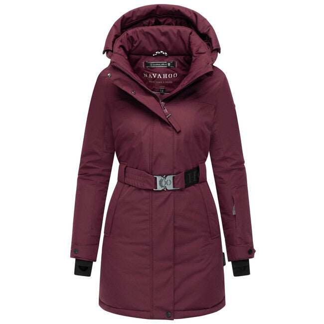 Navahoo Women's Winter Parka FROSTKUSS 14 with Detachable Hood and Belt, Wine
