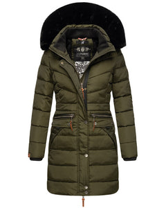 Navahoo Paula women's winter parka with hood, Dark olive w. BF