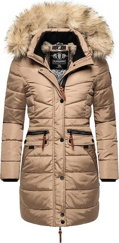 Navahoo Paula women's winter parka with hood, Taupe grey