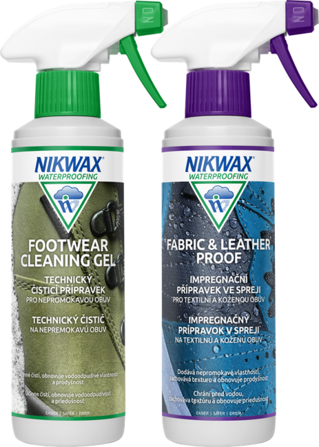 Nikwax 2 ks sada prípravkov Twin Fabric & Leather Spray / Footwear Cleaning Gel Spray 300ml