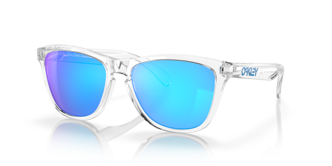 Oakley Frogskins Sunglasses, Crystal Clear Frame, Prizm Sapphire Iridium Lenses, 55