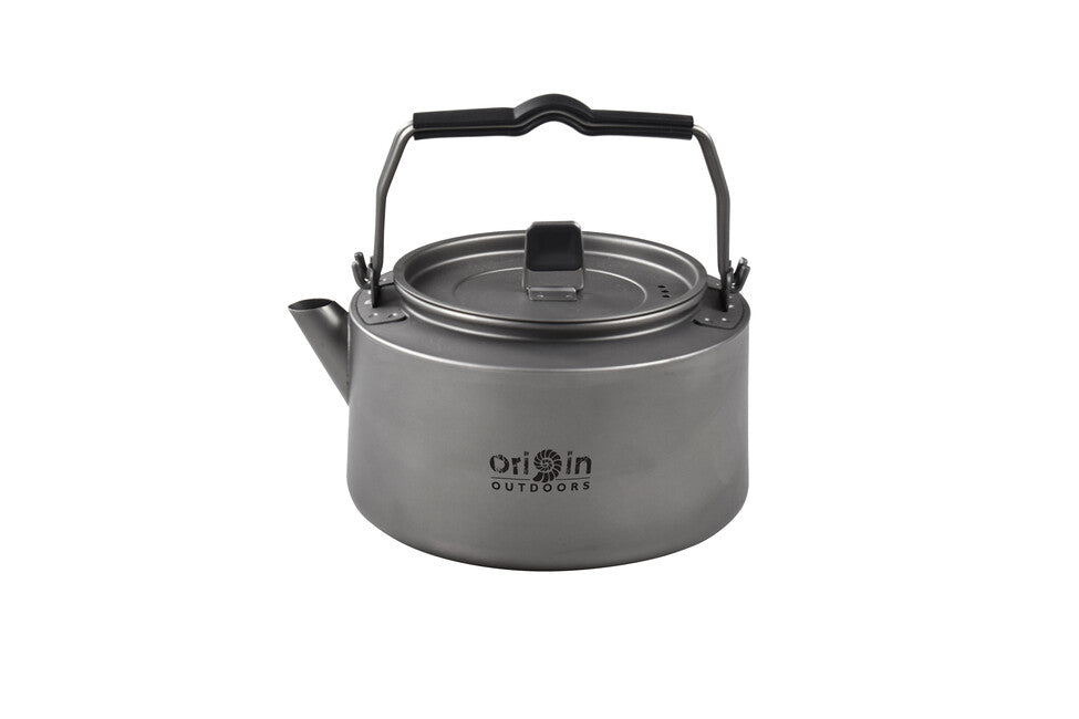 Origin Outdoors Camping Kettle, Titanium Tea/Coffee Kettle with Silicone Handles and Strainer, 1.2L