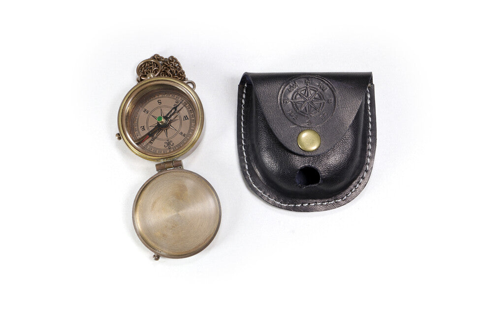 Origin Outdoors Pocket Compass Vintage Brass with Leather Case