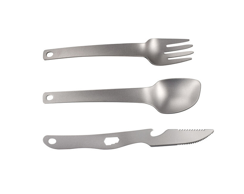Origin Outdoors Titanium Recent Titanium 3-Piece Cutlery Set with Bottle Opener and Key