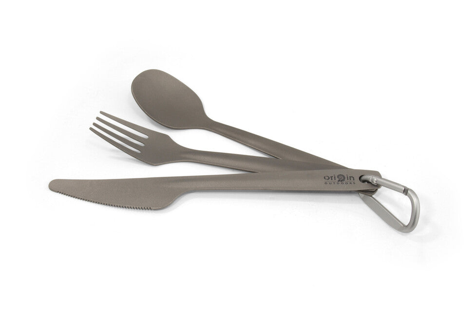 Origin Outdoors Titanium 3-Piece Utensil Set with Carabiner