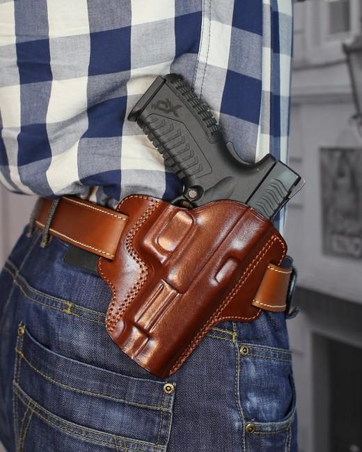 Falco Premium Open Pancake Leather Belt Holster Glock 17, Brown Right