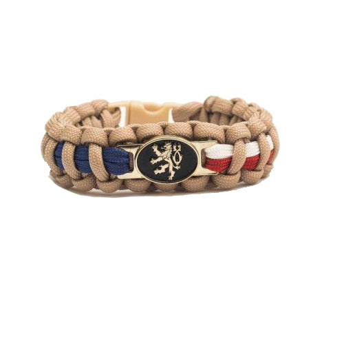 Cordell Paracord Bracelet Czech Lion Khaki, Clip Closure 1.9cm Width