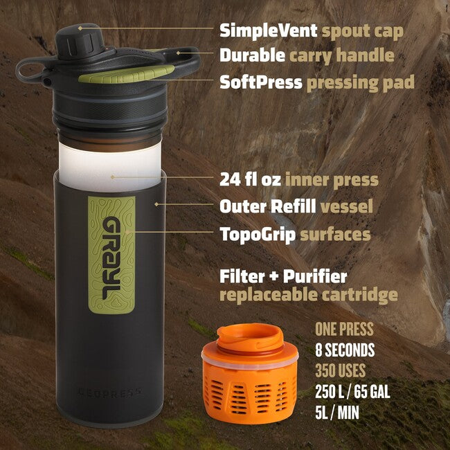 GRAYL Geopress Purifier Water Bottle 710ml, Black Camo