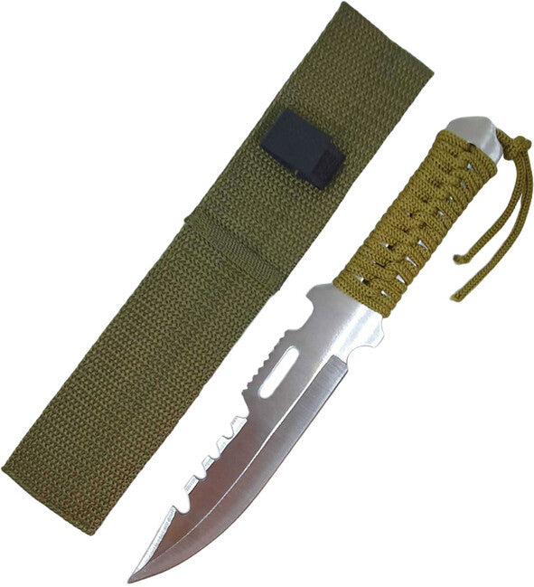 O&T Fixed Blade Knife, Green Paracord, Silver