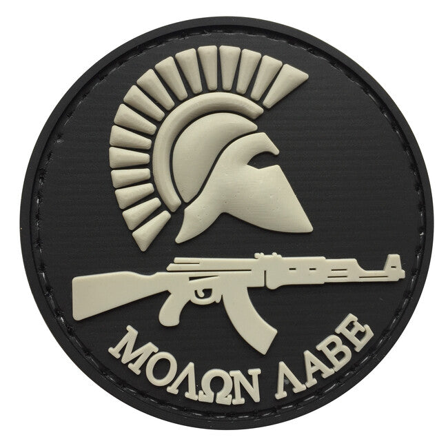 WARAGOD Molon Labe with Rifle PVC Patch, Black and Gray