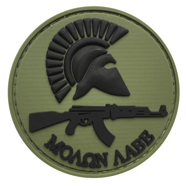 WARAGOD Molon Labe with Rifle Round PVC Patch, Olive Drab and Black