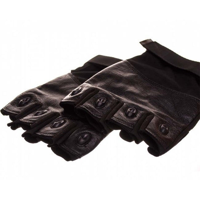 O&T Leather Protective Fingerless Gloves, Black