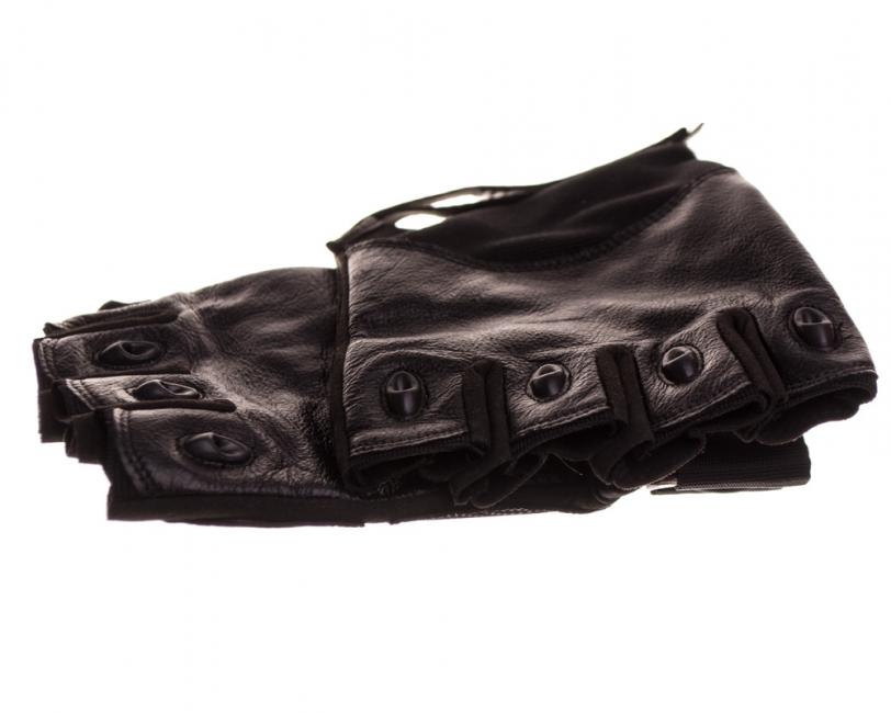 O&T Leather Protective Fingerless Gloves, Black