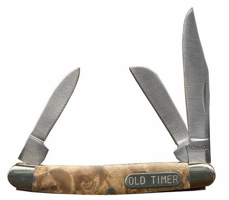 Schrade Old Timer 2 3/4" Folding Knife, 5.1 cm, 3 Blades, Ironwood Handle, Tan