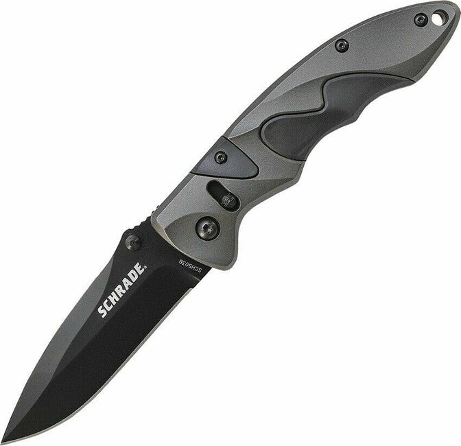 Schrade Folding Knife 9.2cm Aluminum Rubber, Grey Black