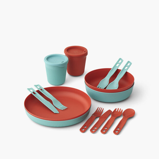Sea to Summit Passage Dinnerware Set, Blue/Orange, 14-piece, 2-person