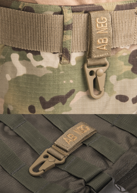 WARAGOD Blood Type AB- Negative Carabiner, Coyote