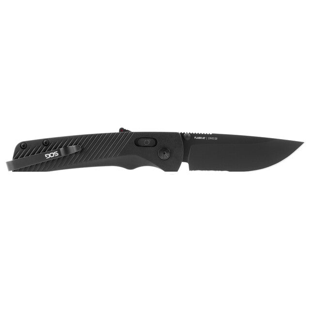 SOG Flash AT Folding Knife, Blackout, Partially Serrated