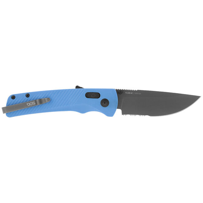 SOG Flash AT Folding Knife, Civic Cyan, Partially Serrated