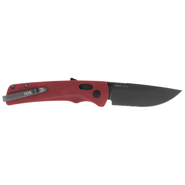 SOG Flash AT Folding Knife, Garnet Red, Partially Serrated