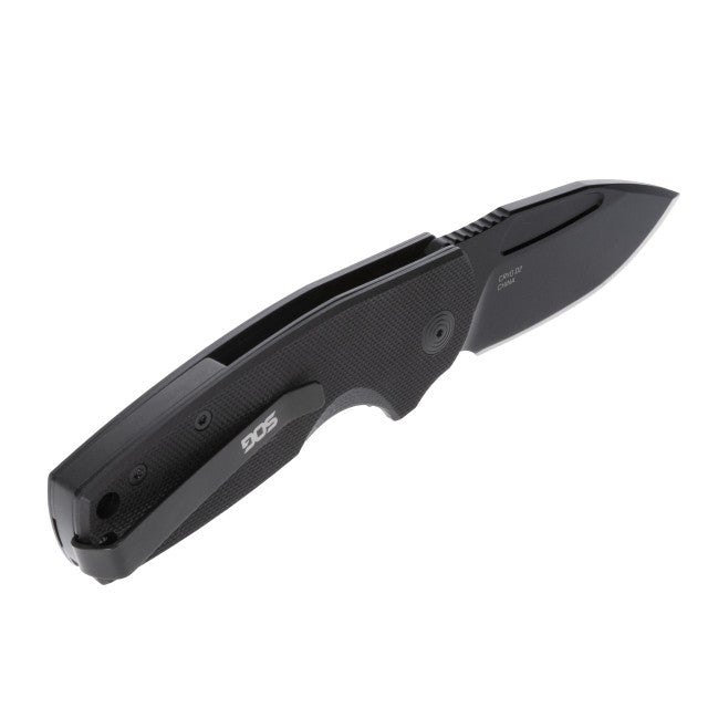 SOG STOUT SJ Clip Point Folding Knife, Black