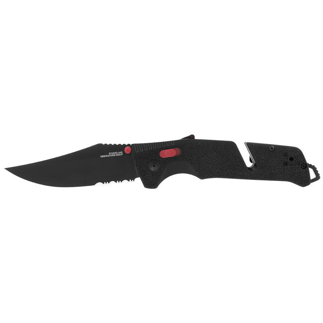 SOG Trident AT Folding Knife, Black & Red, Partially Serrated