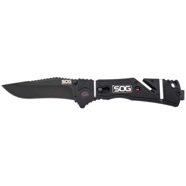 SOG Trident Elite Folding Knife, Black TiNi
