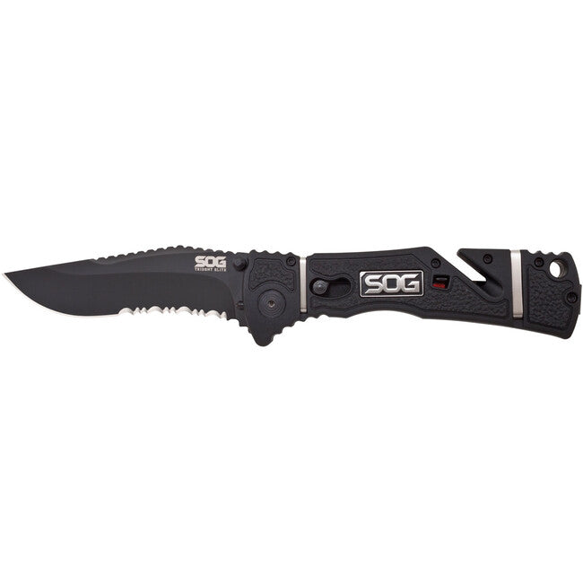 SOG Trident Elite Folding Knife - Partially Serrated, Black TiNi