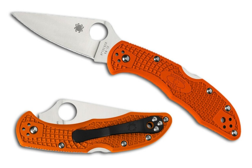 Spyderco Delica 4 Lightweight Flat Ground Folding Knife 7.5 cm, Orange, FRN
