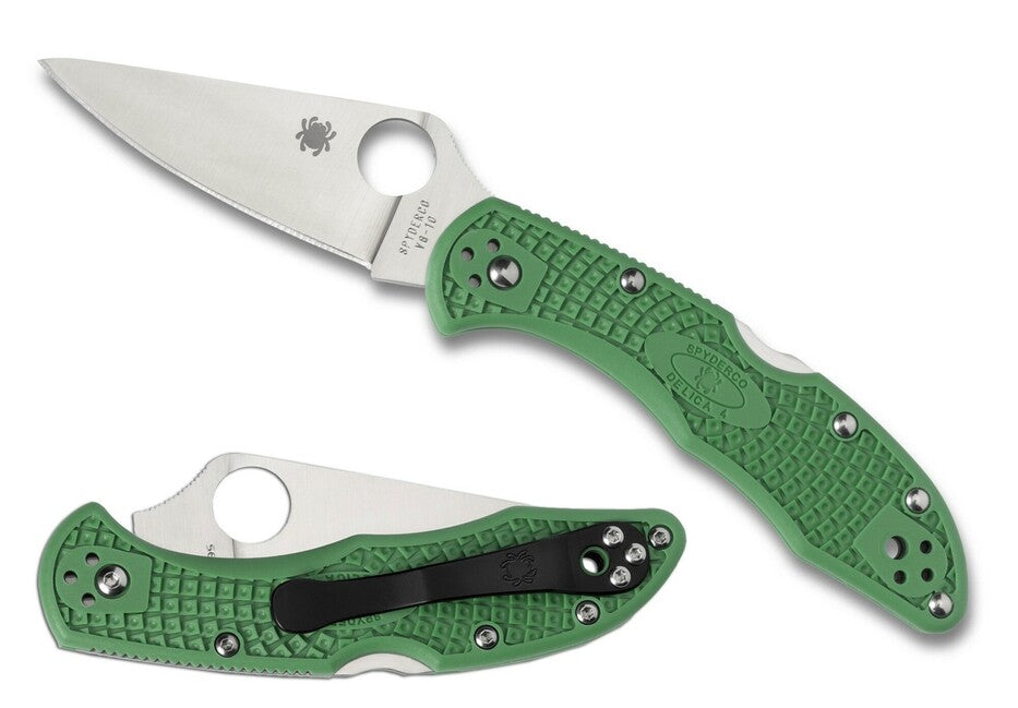 Spyderco Delica 4 Lightweight Flat Ground Folding Knife 7.5 cm, Green, FRN