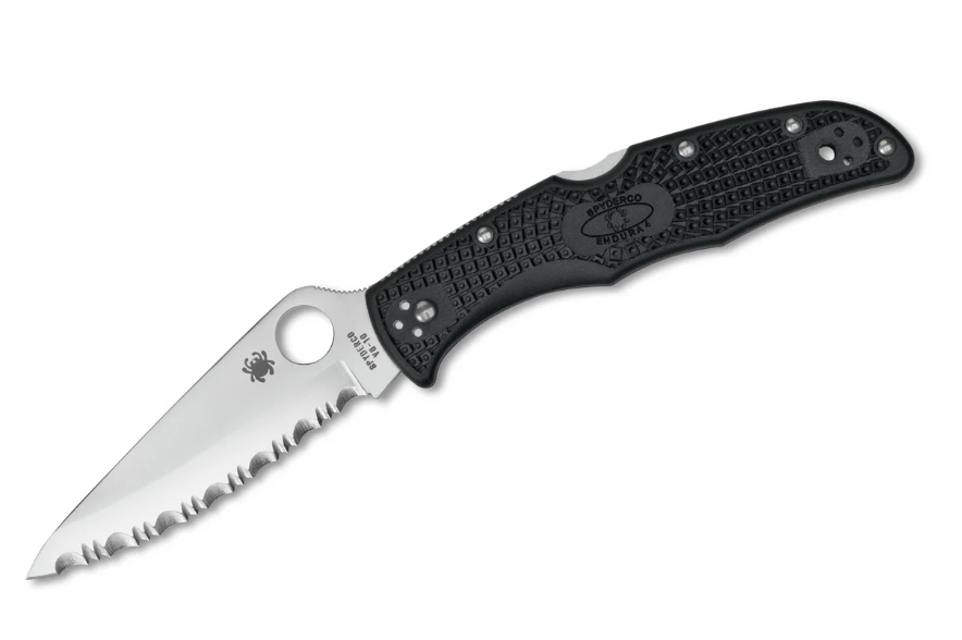 Spyderco Endura 4 Lightweight Serrated Folding Knife 9.5cm, Black, FRN