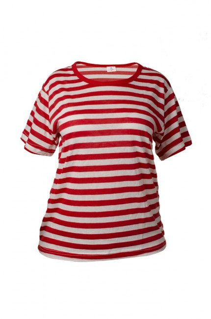 O&T Strap Women's Short Sleeve Striped T-Shirt, Red