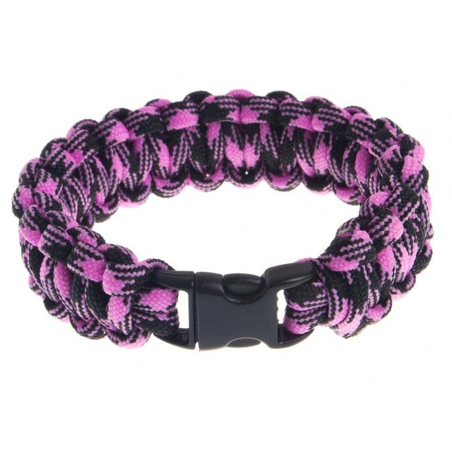 O&T Paracord Bracelet with Plastic Clasp, Pink-Black
