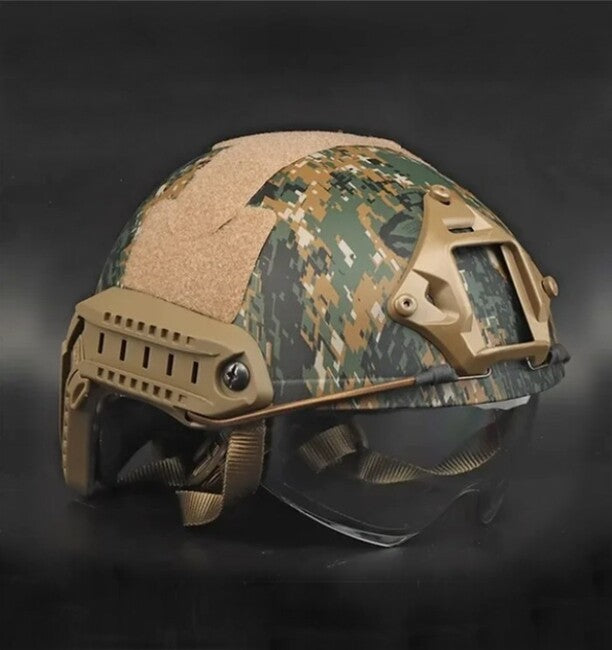 DRAGOWA Tactical Fast MH Tactical Helmet with Charger Goggles, Digital Woodland