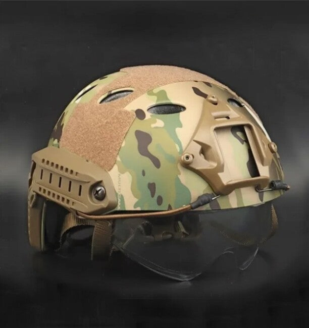 DRAGOWA Tactical Fast PJ Tactical Helmet with Bolt Goggles, CP (uncertified)