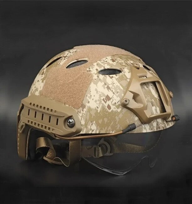 DRAGOWA Tactical Fast PJ Tactical Helmet with Bolt Goggles, Digital Desert