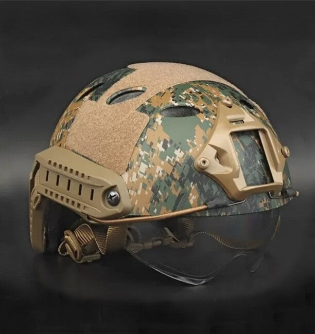 DRAGOWA Tactical Fast PJ Tactical Helmet with Bolt Goggles, Digital Woodland