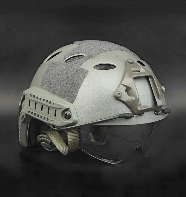 DRAGOWA Tactical Fast PJ Tactical Helmet with Bolt Goggles, Grey