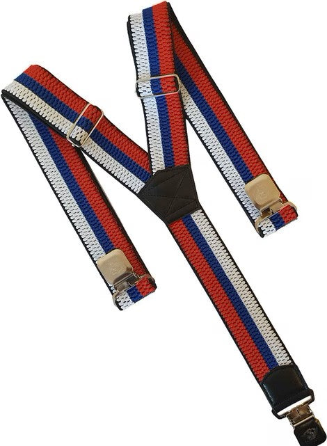 O&T Trouser Braces Natur Clip Bib Pants, White-Blue-Red