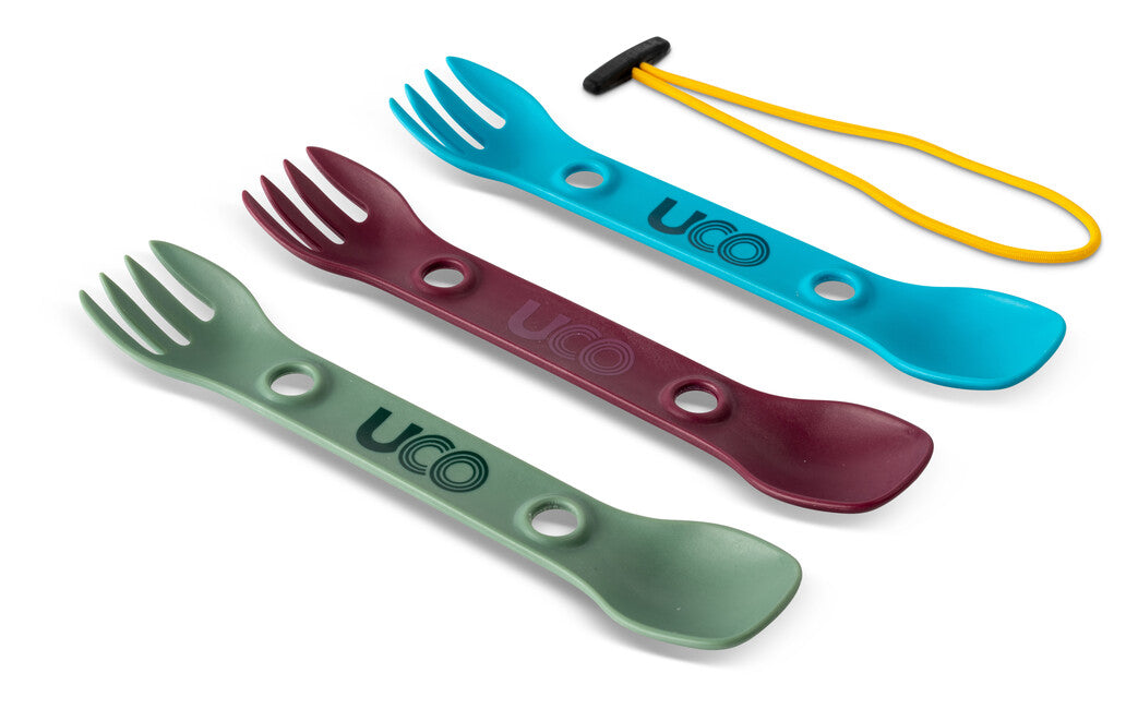 UCO Mini Utensil Set 3-Piece Spork, Green, Purple, Blue