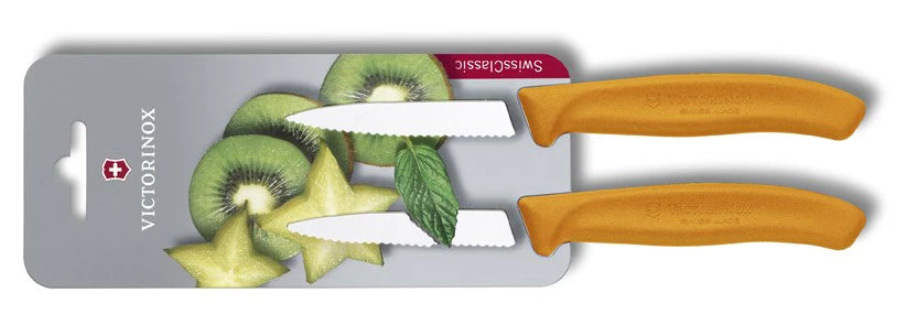 Victorinox 2-dielna súprava nožov so zúbkovanou čepeľou Swiss Classic, oranžová