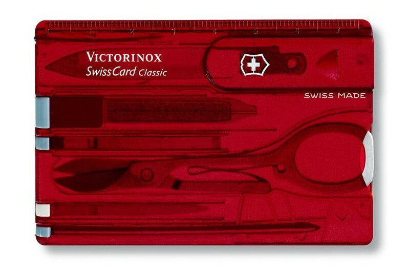Victorinox SwissCard Ruby Pocket Knife, Red Transparent, 10 Functions, Blister