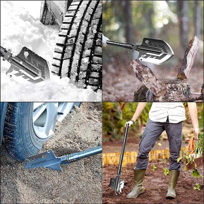 DRAGOWA Tactical Cara Folding Multifunctional Shovel with Pouch, Silver