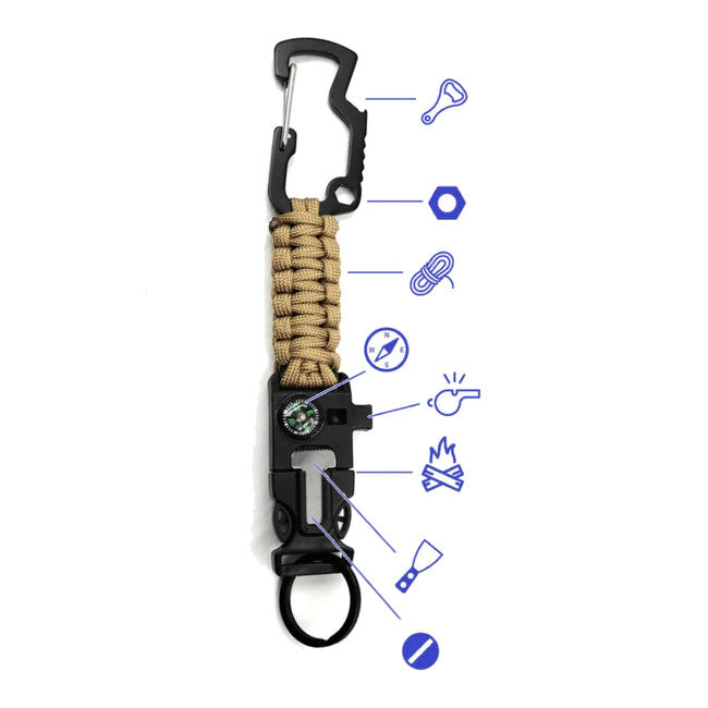 WARAGOD Paracord Survival Multifunctional Keychain 8 in 1 Laito, Coyote