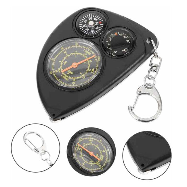 WARAGOD Guide Keychain Curve Meter with Compass and Thermometer, Black