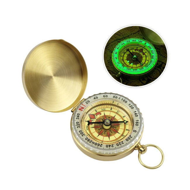 WARAGOD Pocket Brass Compass with Luminescence Sunrise, Gold