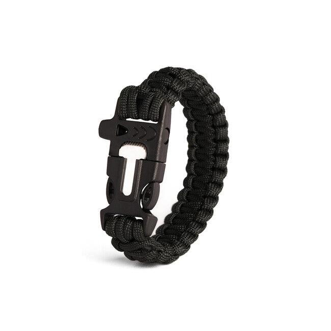 WARAGOD Bazin Paracord Bracelet with Whistle and Flint Starter, Black