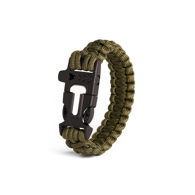 WARAGOD Bazin Paracord Bracelet with Whistle and Flint Starter, Green