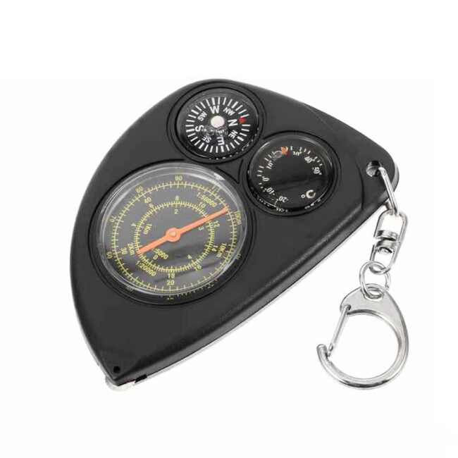 WARAGOD Guide Keychain Curve Meter with Compass and Thermometer, Black