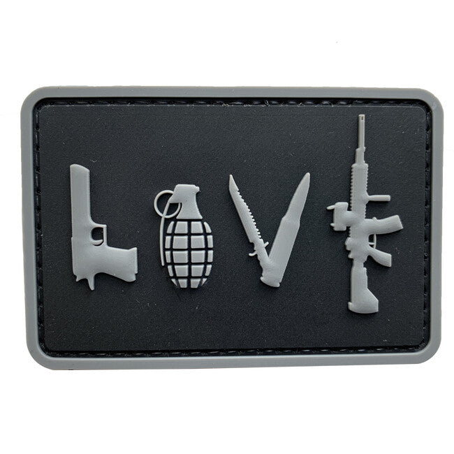 WARAGOD 3D LOVE-Pistol Grenade Knife Rifle Patch, Black 7.5x5cm